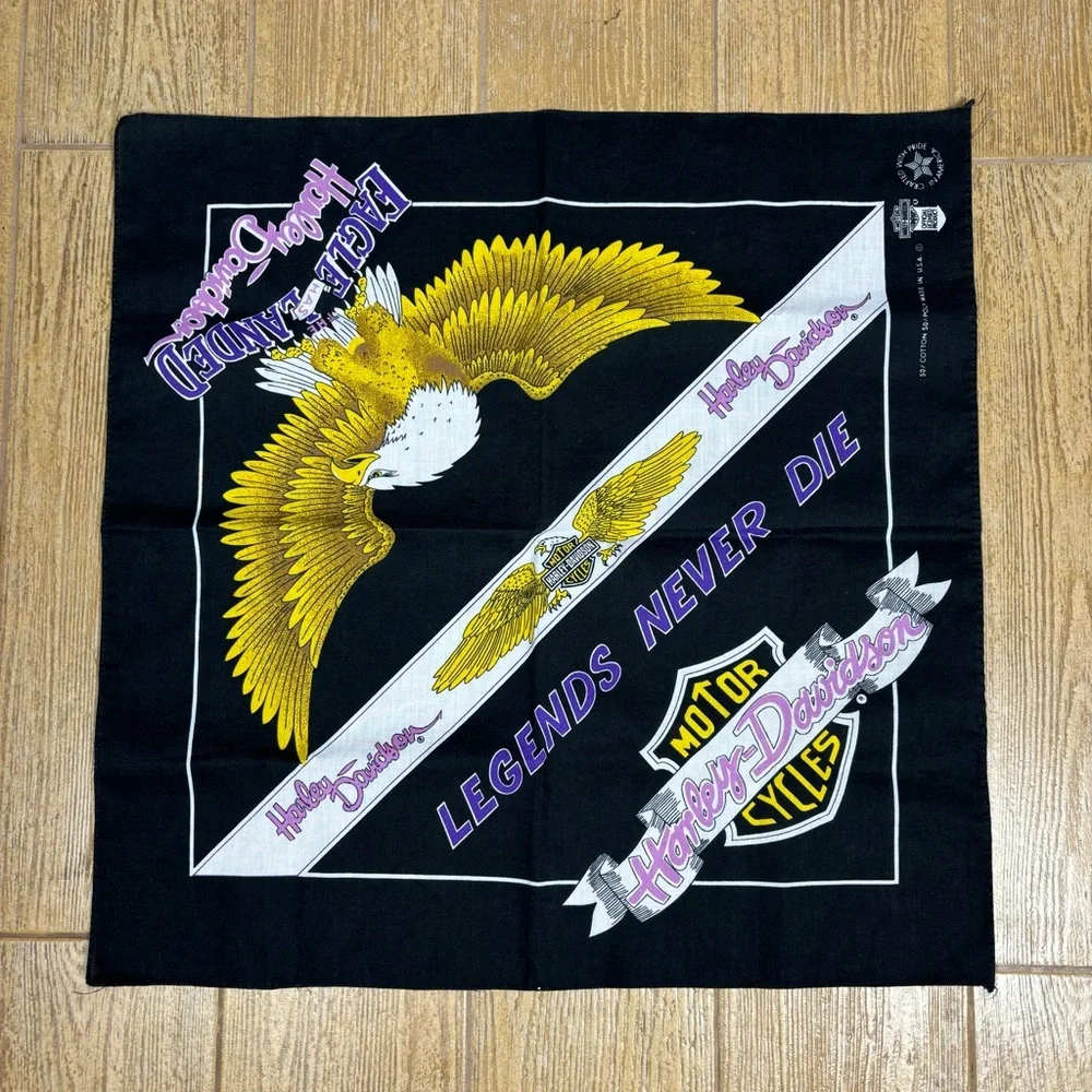 Vintage 80s HARLEY DAVIDSON Legends Never Die Bandana Biker Eagle 3D Emblem